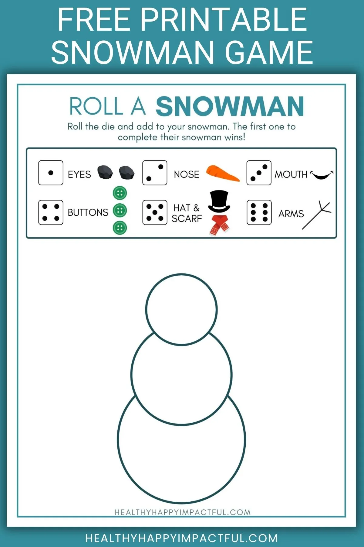 roll a snowman dice game free printable