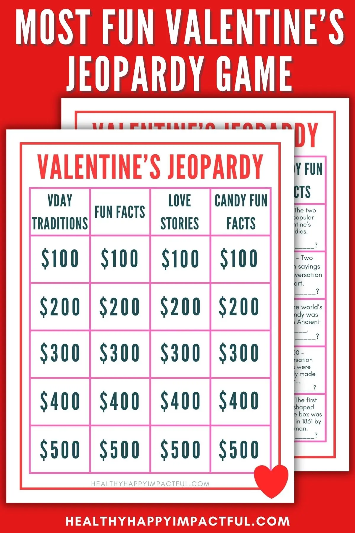 Valentine's Day party games, jeopardy for kids, teens, adults