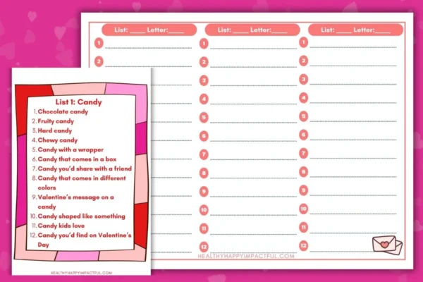 Valentine's day scattergories categories game