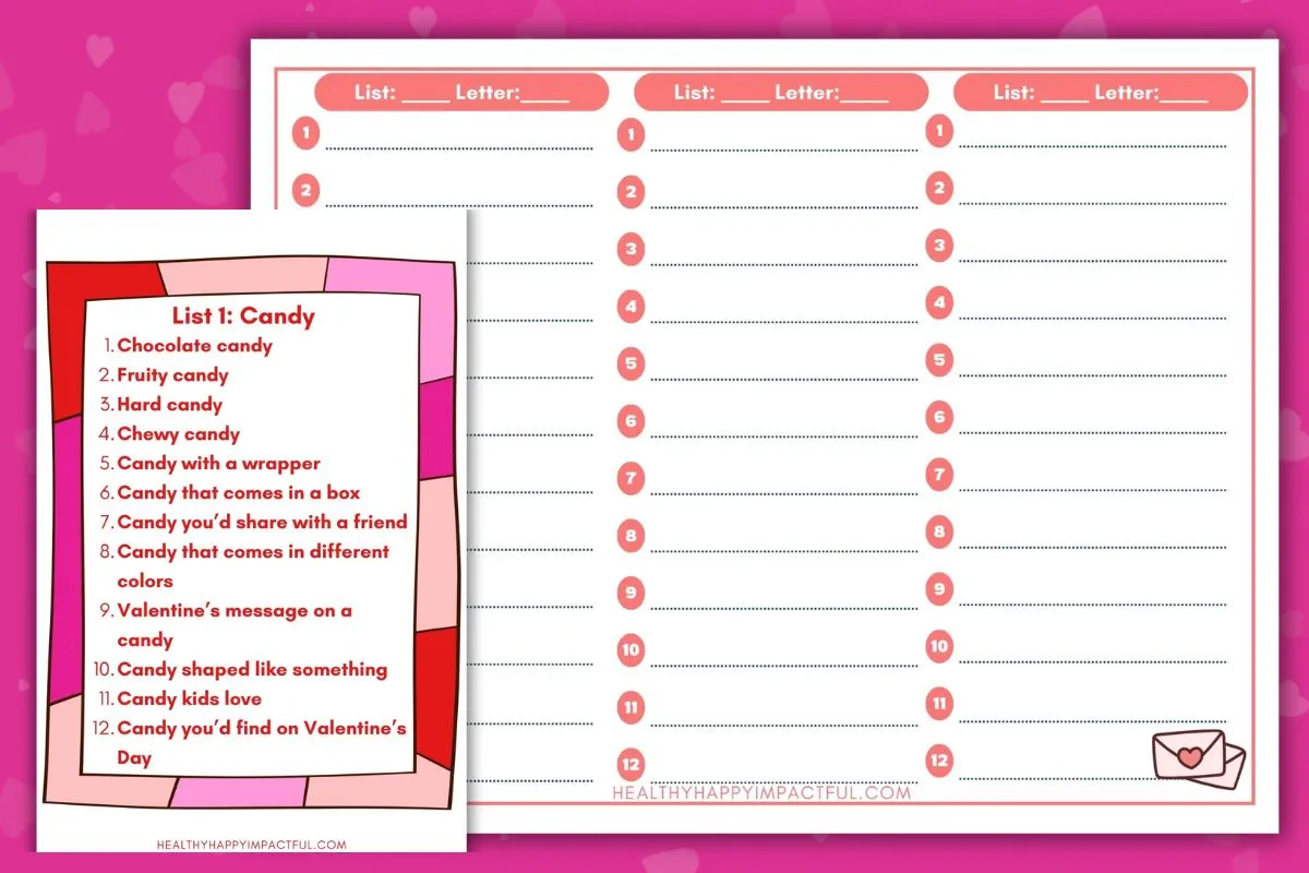 Valentine's day scattergories categories game