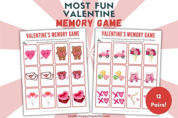 Free memory game printable cards for Valentine's Day