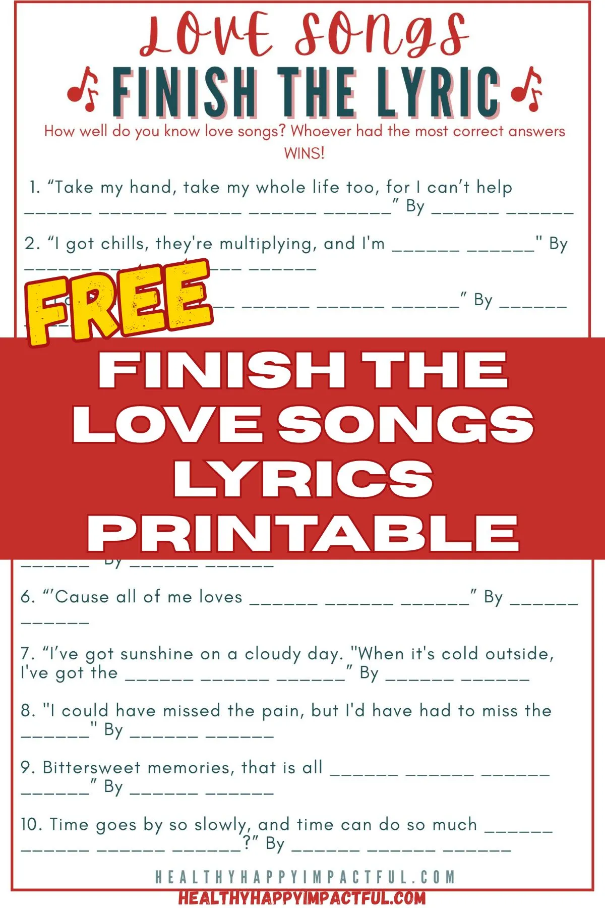 finish the lyrics love song game quiz