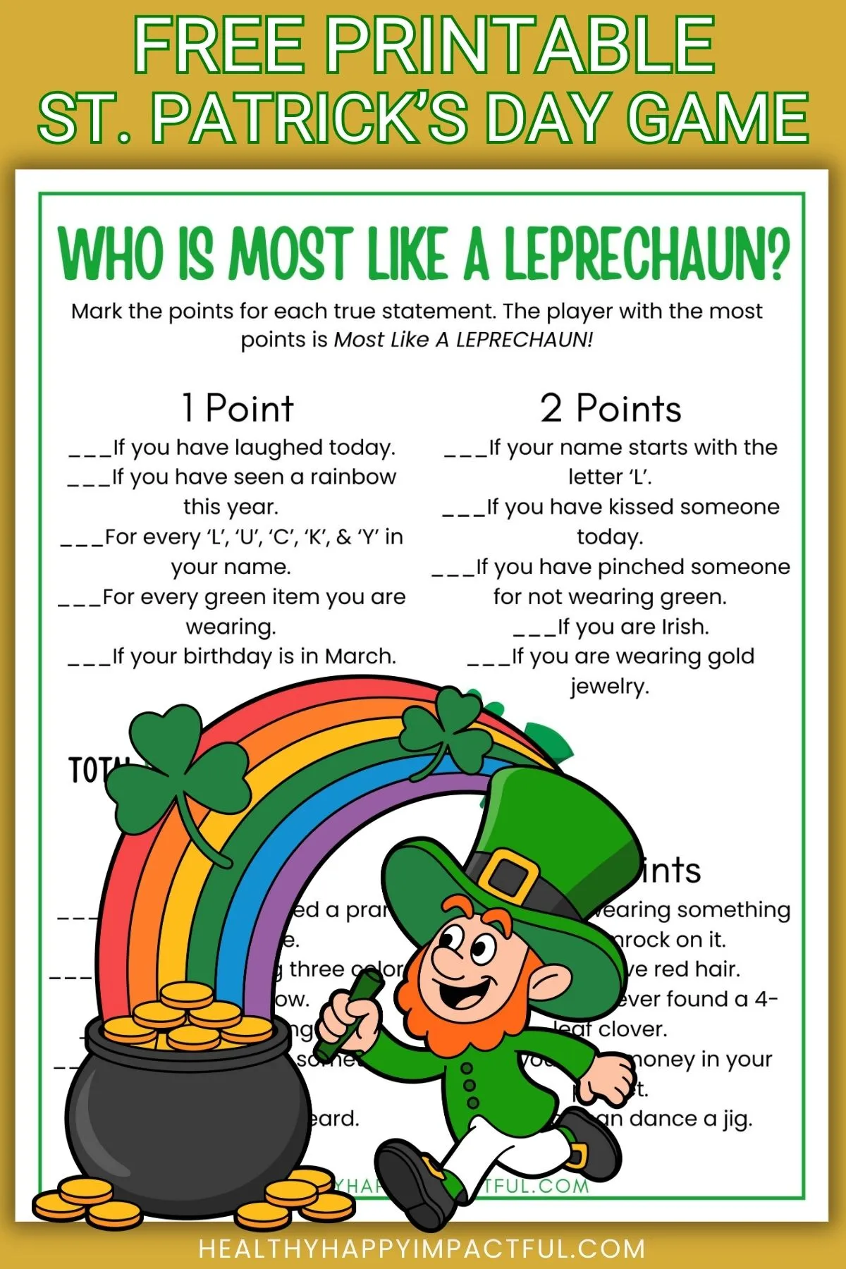 who is most like a leprechaun game free printable