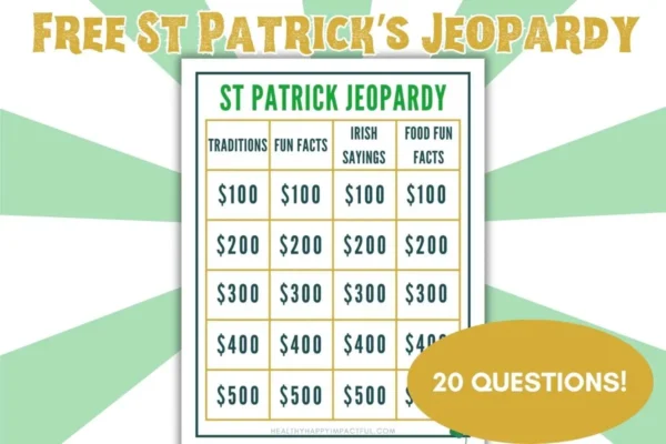 St Patricks Day Jeopardy for March fun with kids, teens, adults, families