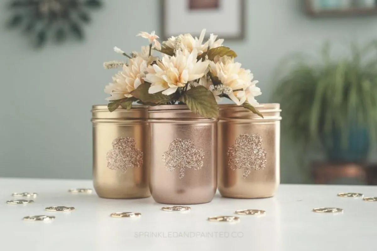 gold mason jar vase