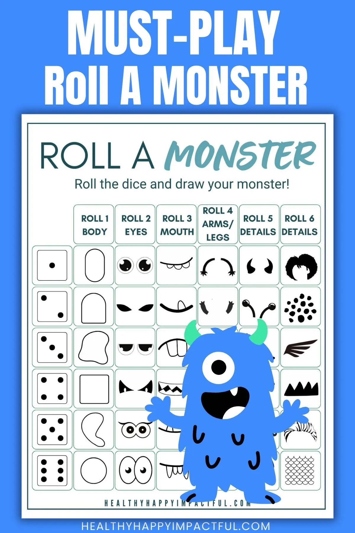 roll a monster dice game free printable