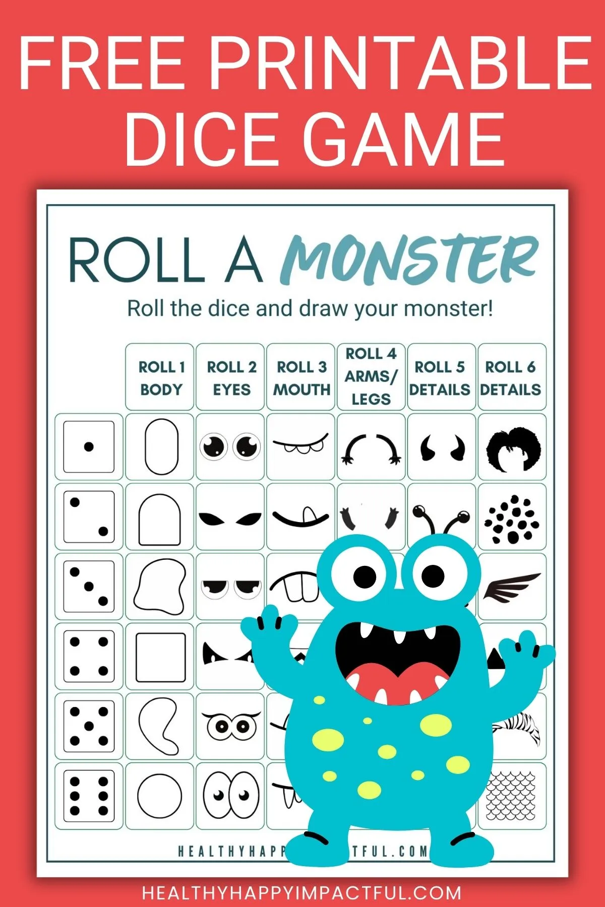 free printable roll the dice and create a monster game