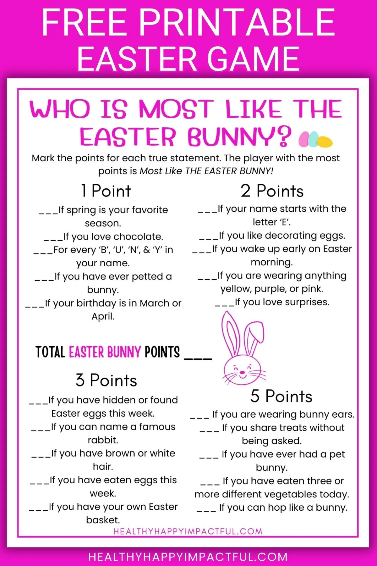 who is most like the easter bunny game free printable