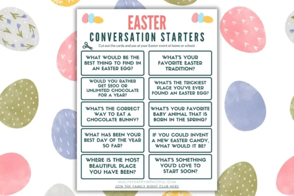 Easter conversation starters for kids, teens, adults, free printable cards