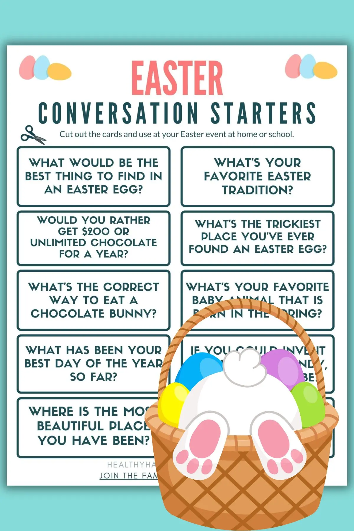 free printable Easter conversation starters cards for Easter brunch or dinner