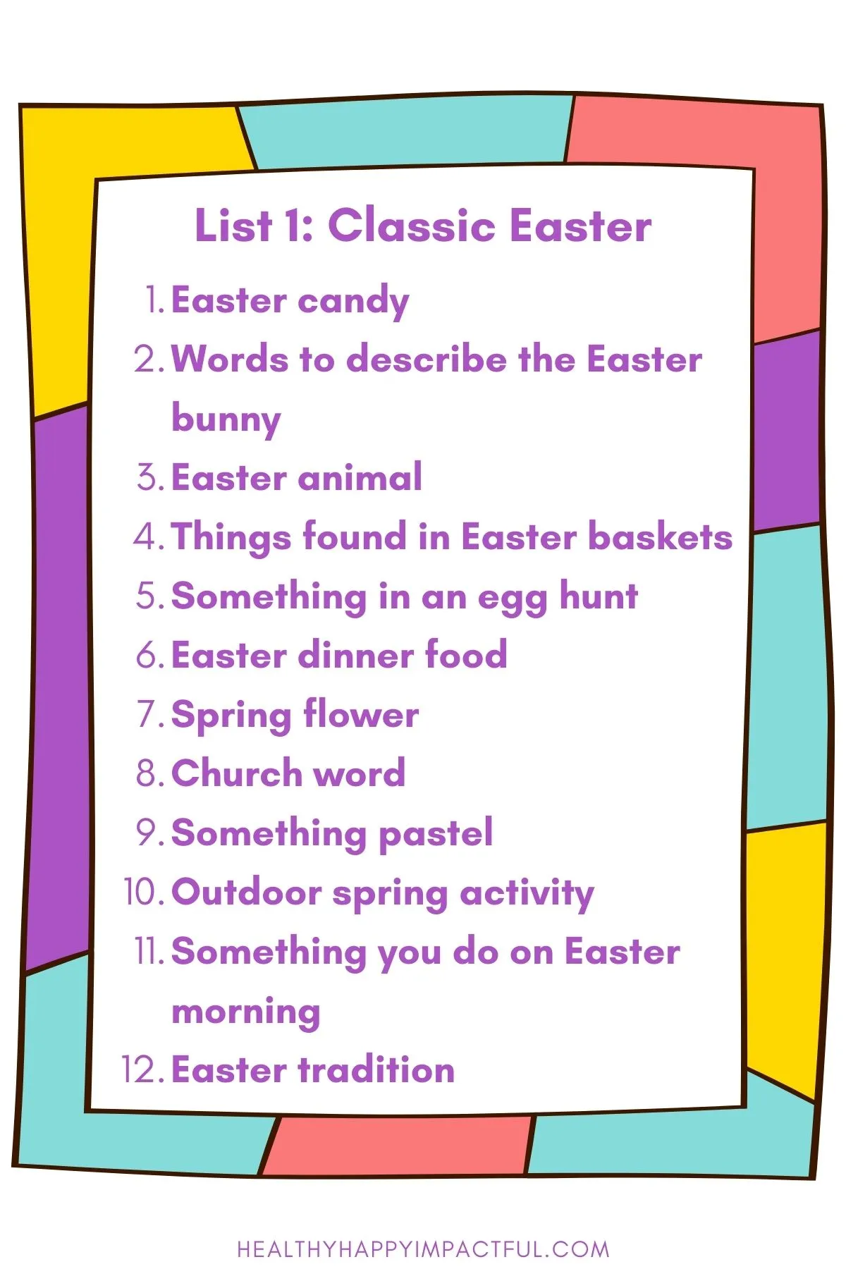 Easter scattergories game lists