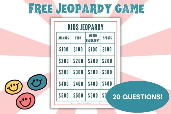fun free printable Jeopardy for kids game, featured image