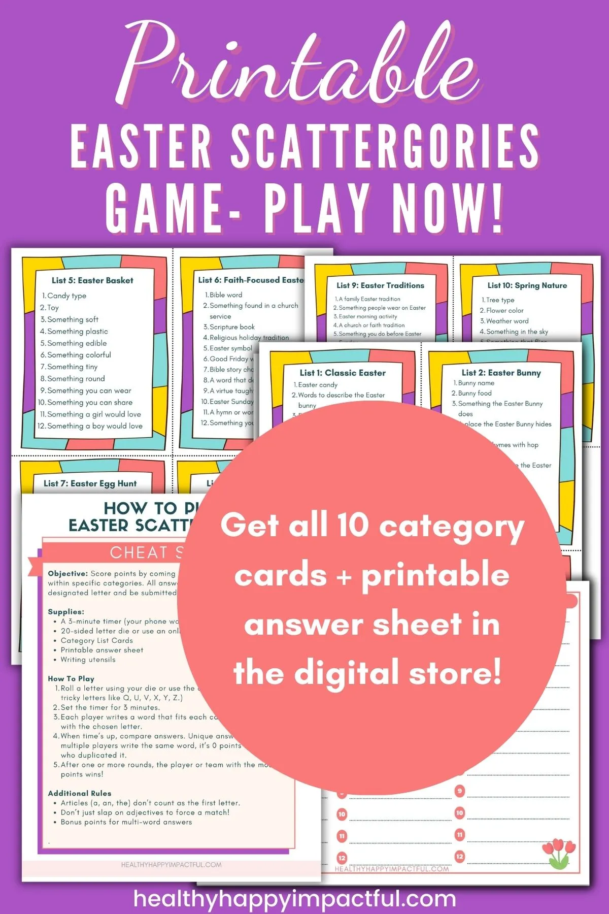 Easter scattergories printable list