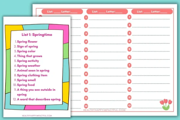 spring scattergories printable list