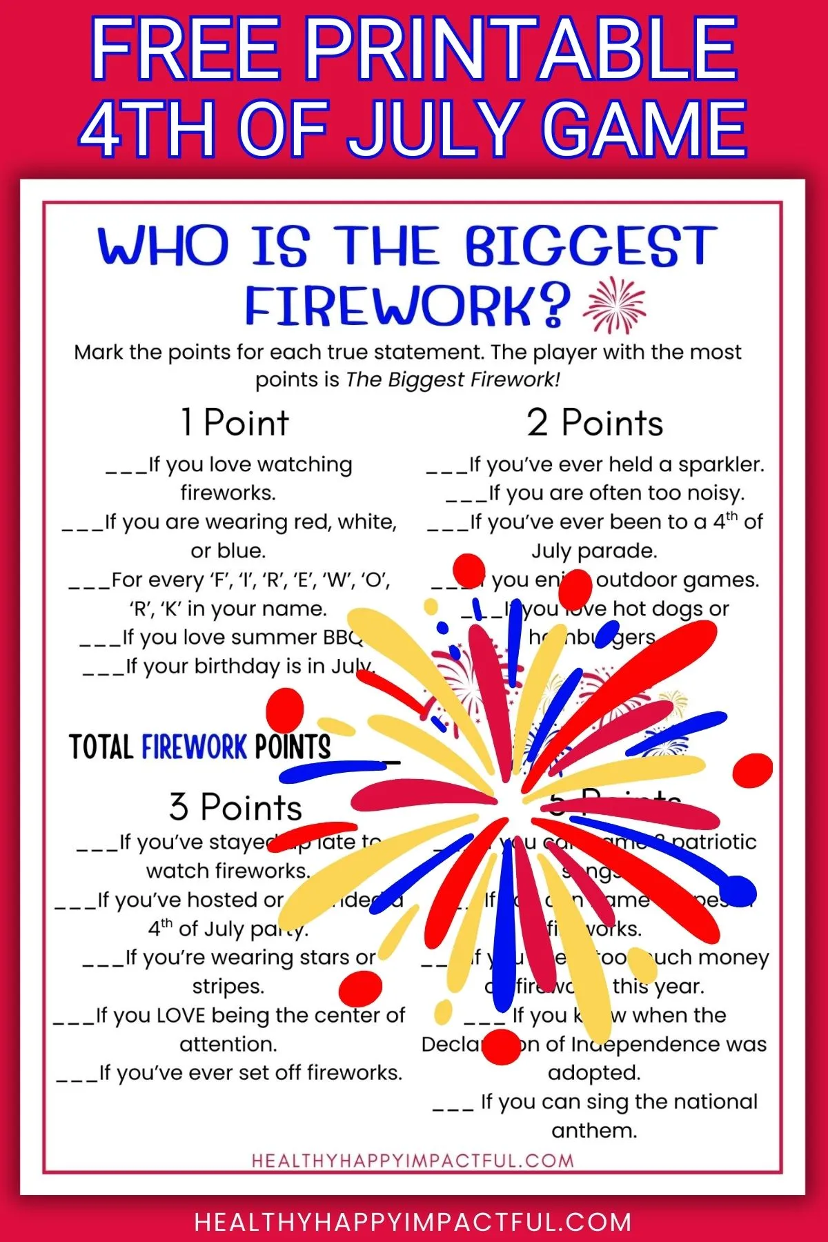 who is the biggest firework game free printable
