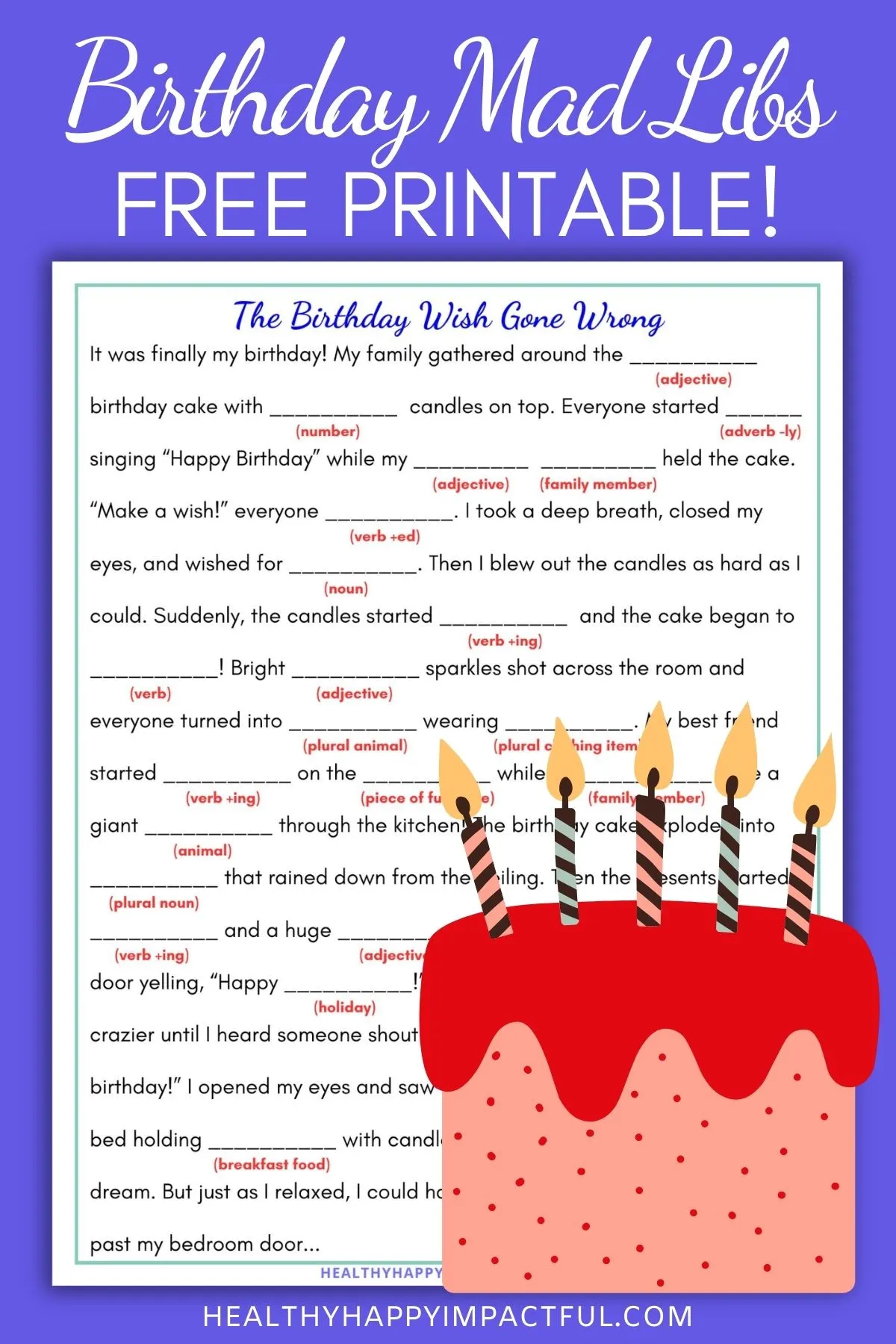 free birthday mad libs printable for kids and adults; funny