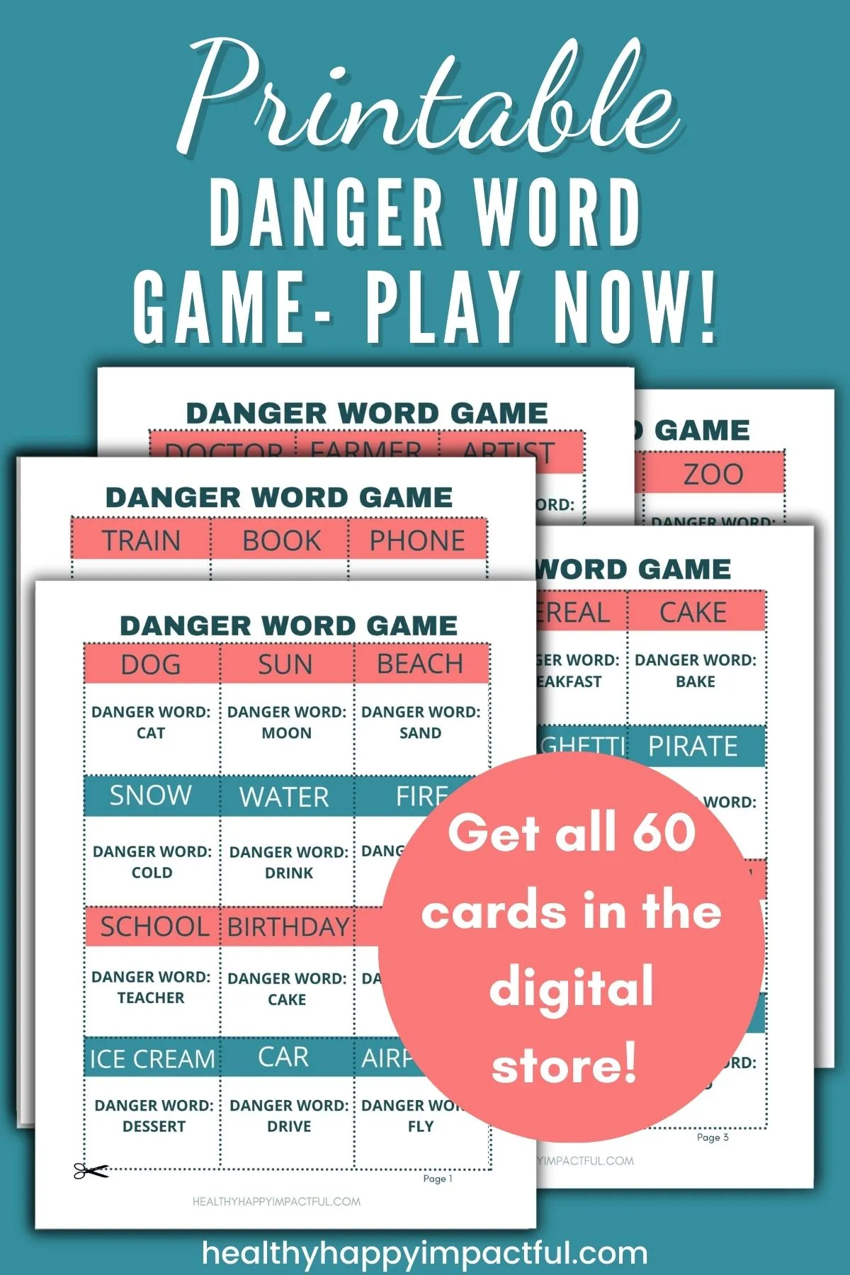 printable danger words game cards