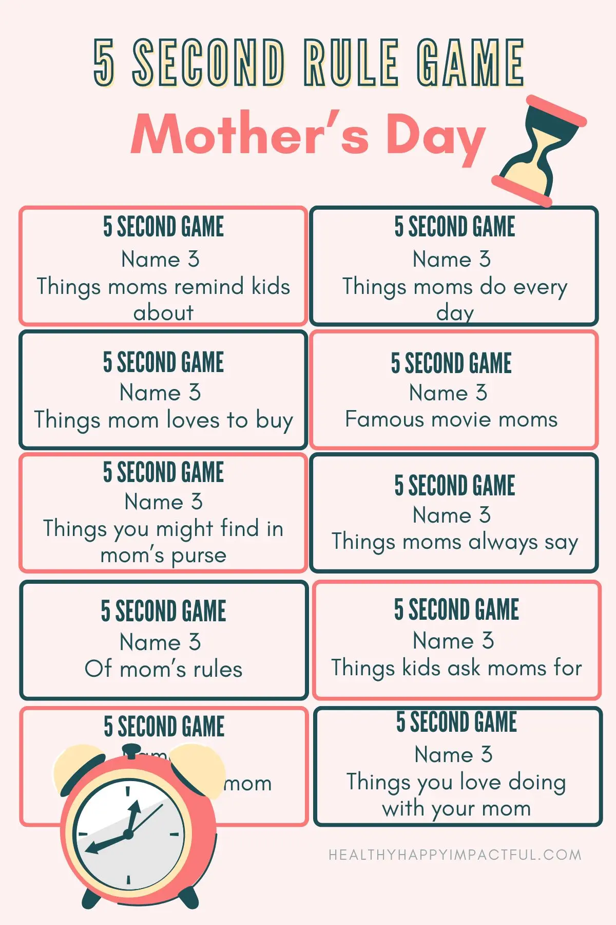 Mother's Day 5 second rule game cards