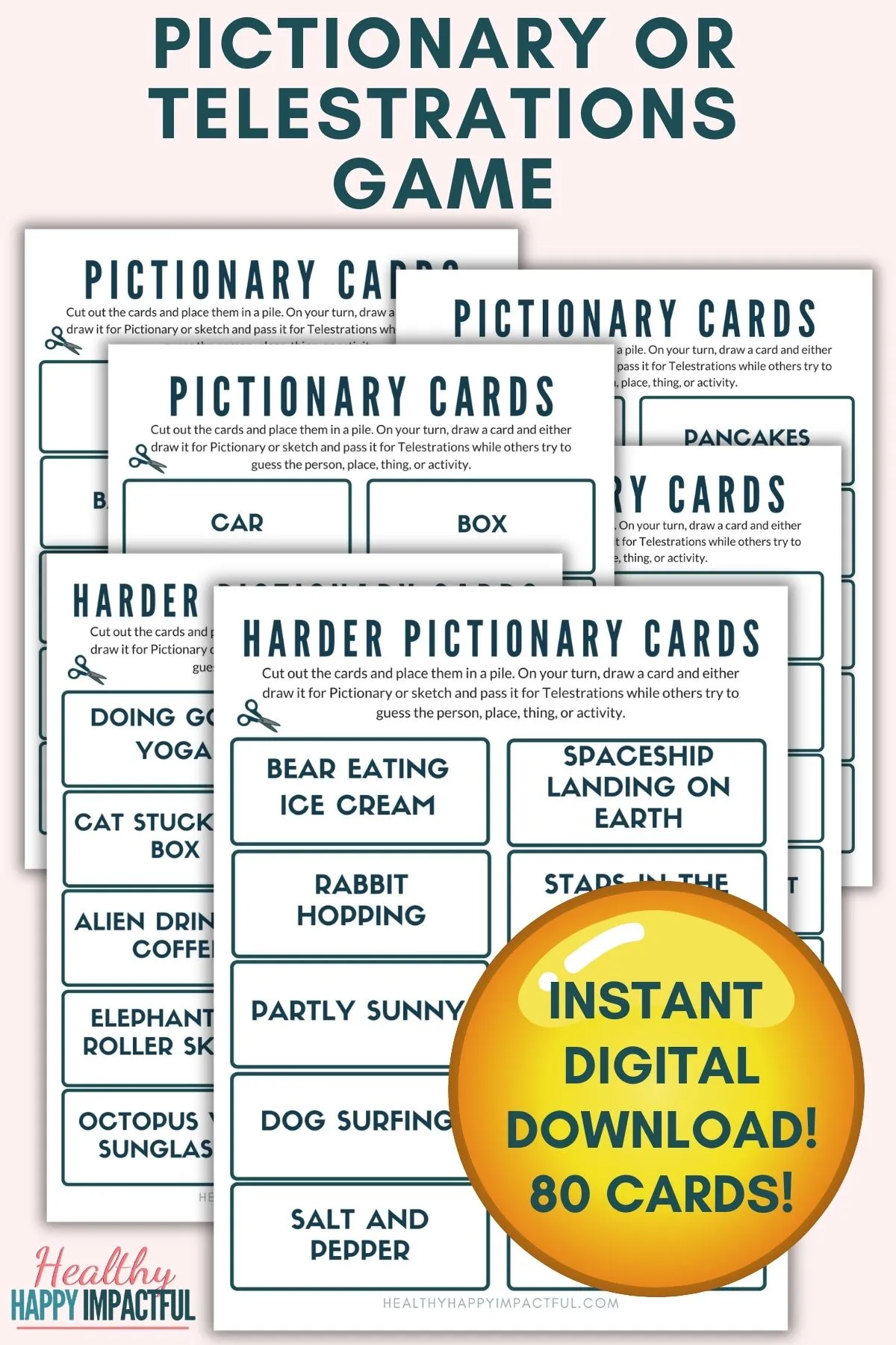 pictionary word list printables game ideas; telestrations
