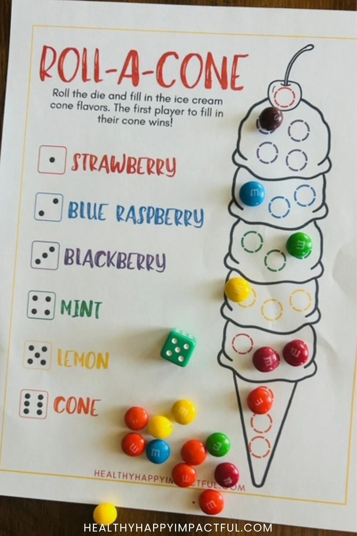 roll an ice cream cone dice game free printable 