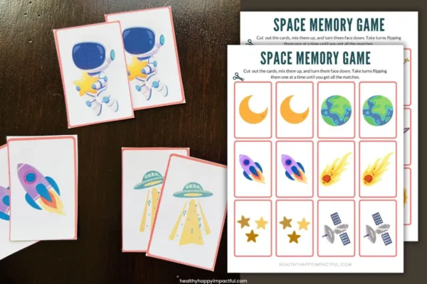 space memory game cards for toddlers, preschool, kids