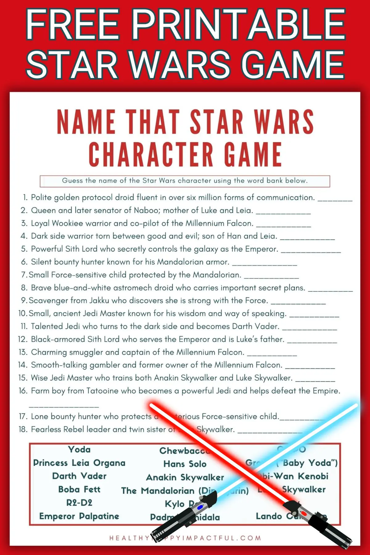 Star wars party games, free printable