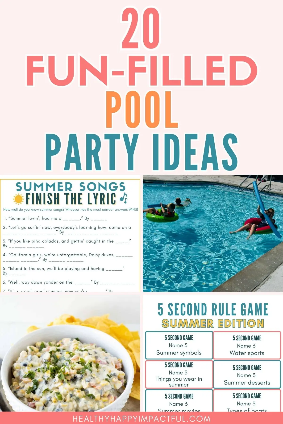 ideas for summer pool party with kids and adults, friends, family